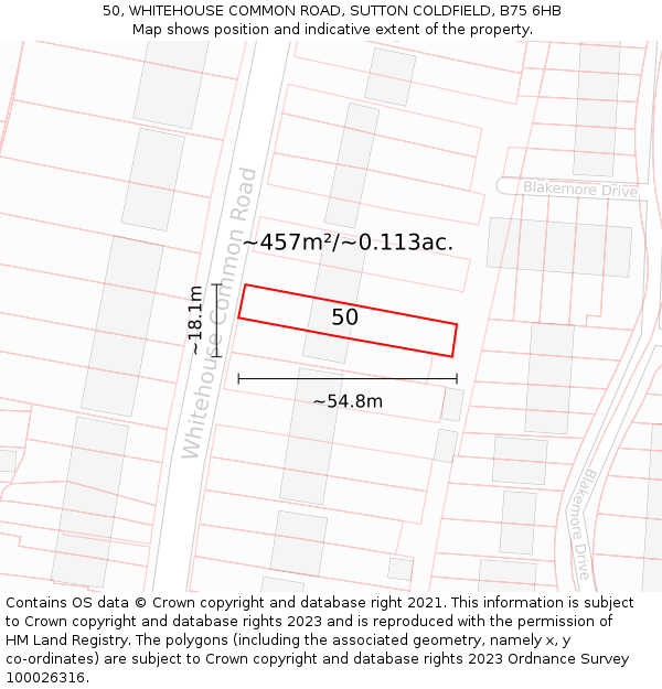 50, WHITEHOUSE COMMON ROAD, SUTTON COLDFIELD, B75 6HB: Plot and title map