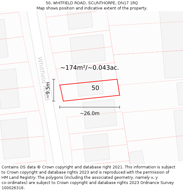 50, WHITFIELD ROAD, SCUNTHORPE, DN17 1RQ: Plot and title map