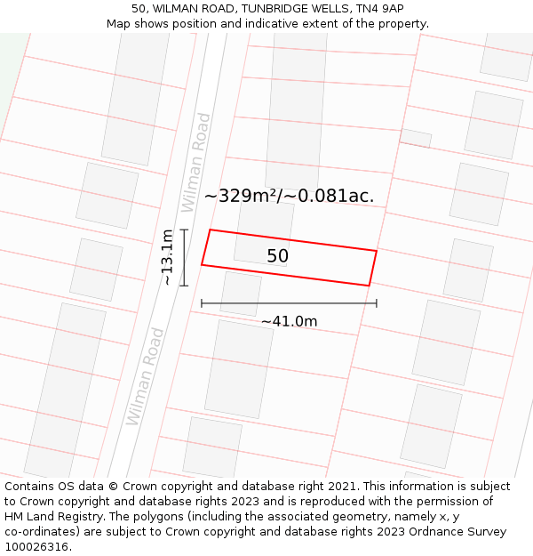 50, WILMAN ROAD, TUNBRIDGE WELLS, TN4 9AP: Plot and title map