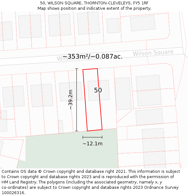 50, WILSON SQUARE, THORNTON-CLEVELEYS, FY5 1RF: Plot and title map