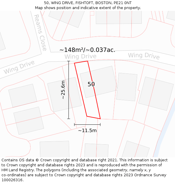 50, WING DRIVE, FISHTOFT, BOSTON, PE21 0NT: Plot and title map