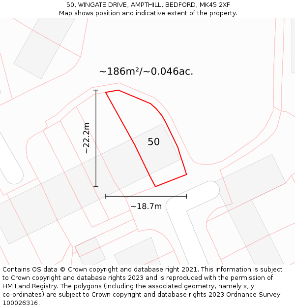 50, WINGATE DRIVE, AMPTHILL, BEDFORD, MK45 2XF: Plot and title map