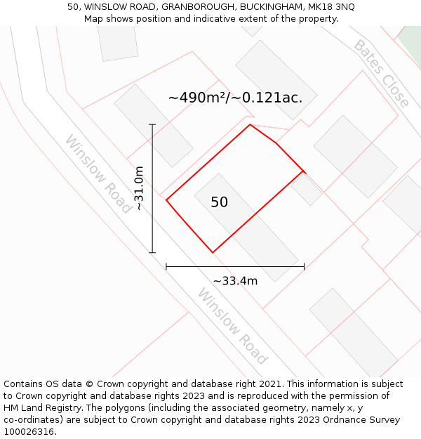 50, WINSLOW ROAD, GRANBOROUGH, BUCKINGHAM, MK18 3NQ: Plot and title map