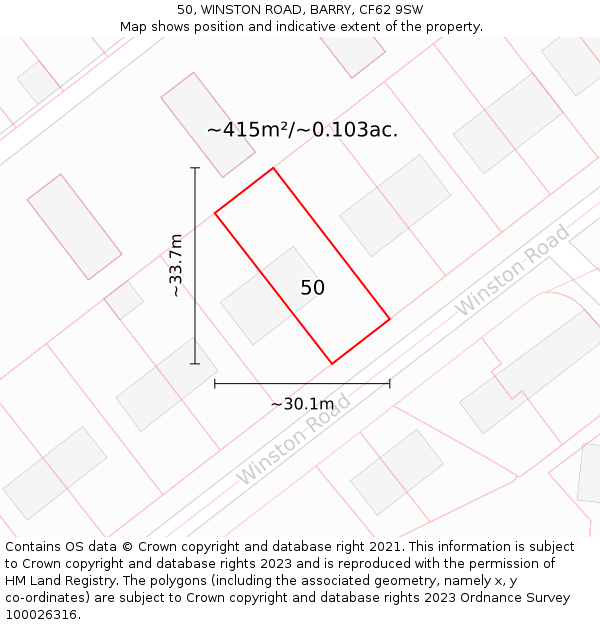 50, WINSTON ROAD, BARRY, CF62 9SW: Plot and title map