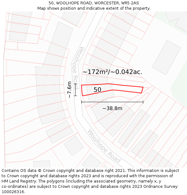 50, WOOLHOPE ROAD, WORCESTER, WR5 2AS: Plot and title map