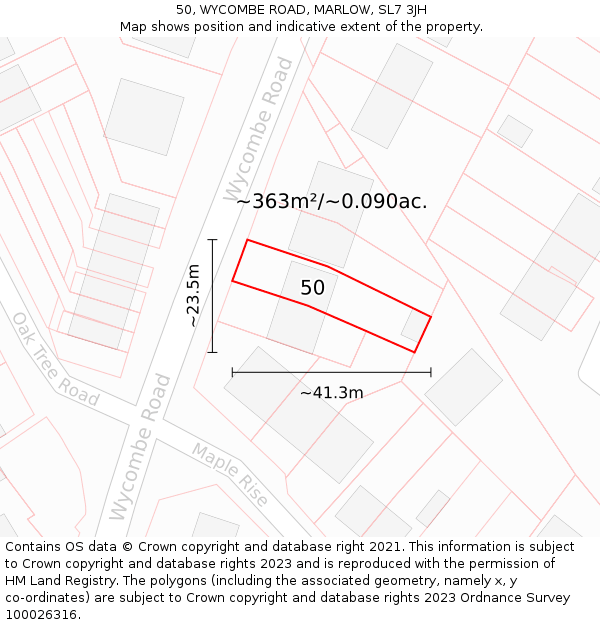 50, WYCOMBE ROAD, MARLOW, SL7 3JH: Plot and title map