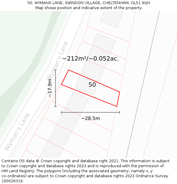50, WYMANS LANE, SWINDON VILLAGE, CHELTENHAM, GL51 9QH: Plot and title map