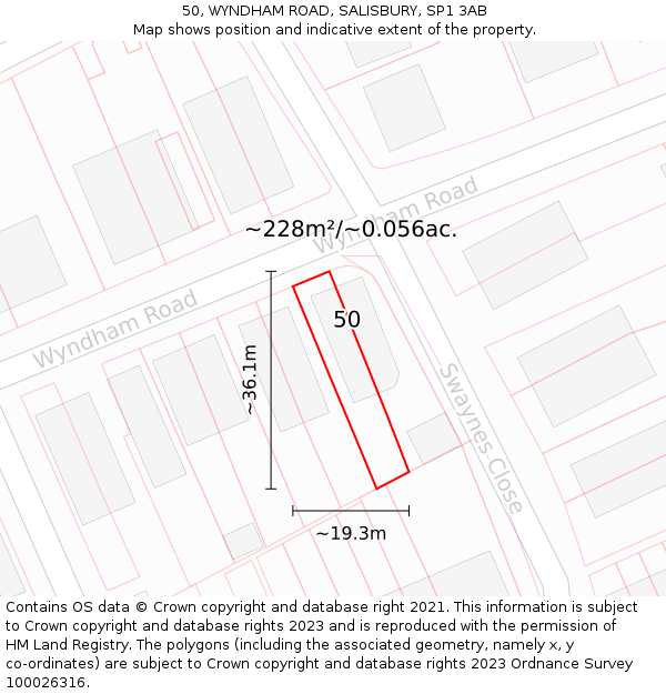 50, WYNDHAM ROAD, SALISBURY, SP1 3AB: Plot and title map