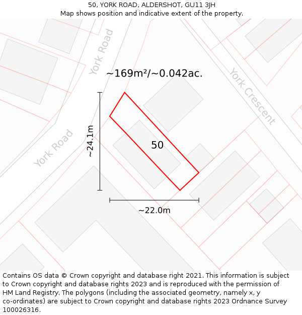 50, YORK ROAD, ALDERSHOT, GU11 3JH: Plot and title map