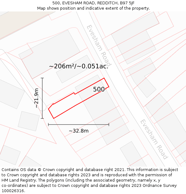 500, EVESHAM ROAD, REDDITCH, B97 5JF: Plot and title map