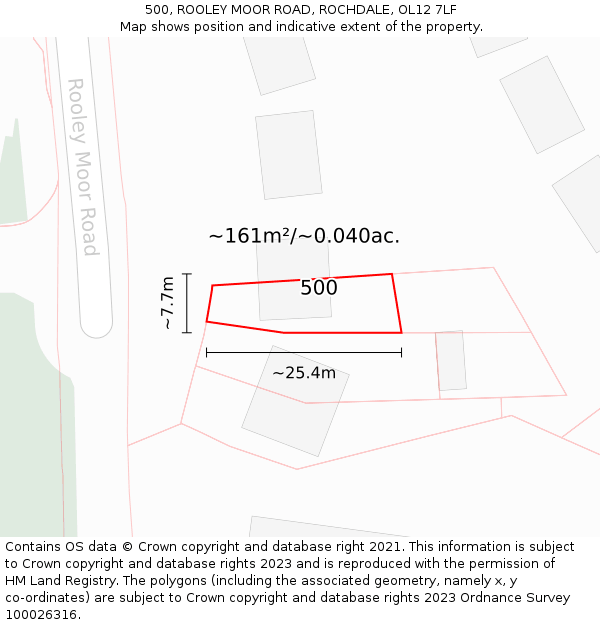 500, ROOLEY MOOR ROAD, ROCHDALE, OL12 7LF: Plot and title map