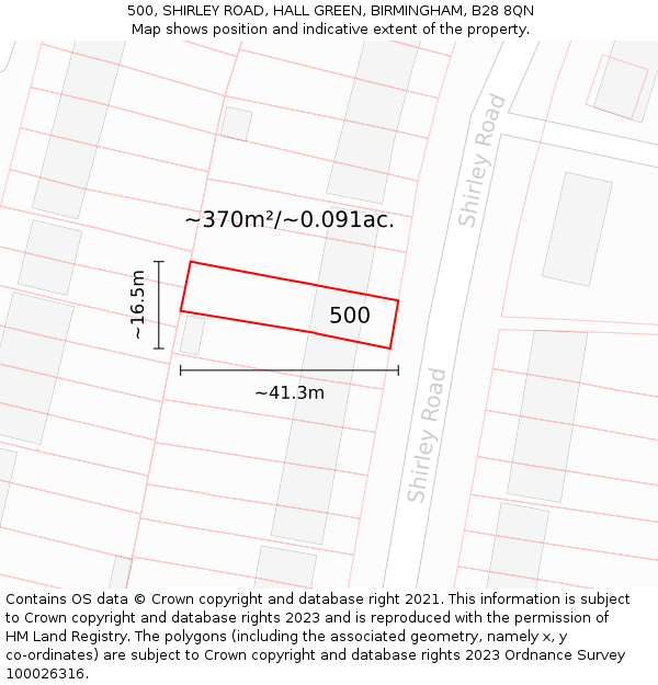 500, SHIRLEY ROAD, HALL GREEN, BIRMINGHAM, B28 8QN: Plot and title map