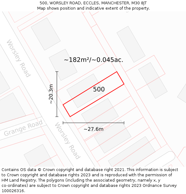 500, WORSLEY ROAD, ECCLES, MANCHESTER, M30 8JT: Plot and title map