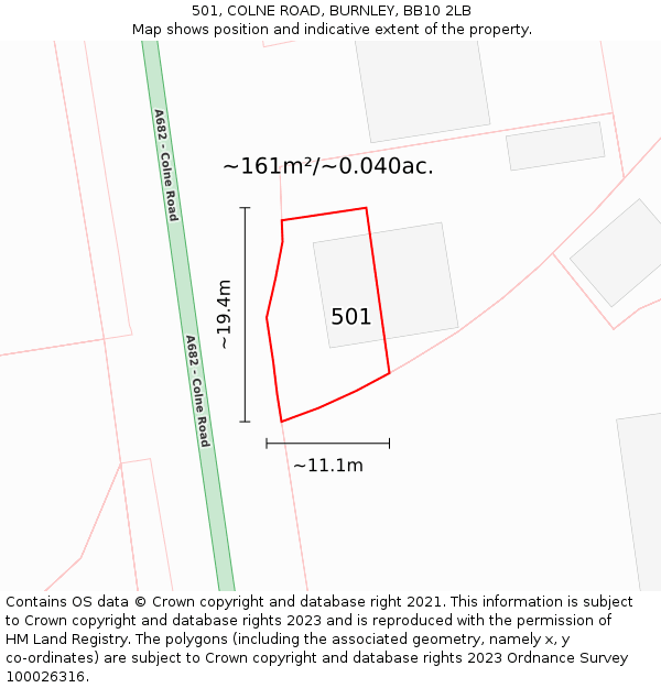 501, COLNE ROAD, BURNLEY, BB10 2LB: Plot and title map