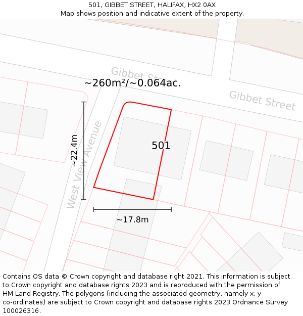 501, GIBBET STREET, HALIFAX, HX2 0AX: Plot and title map