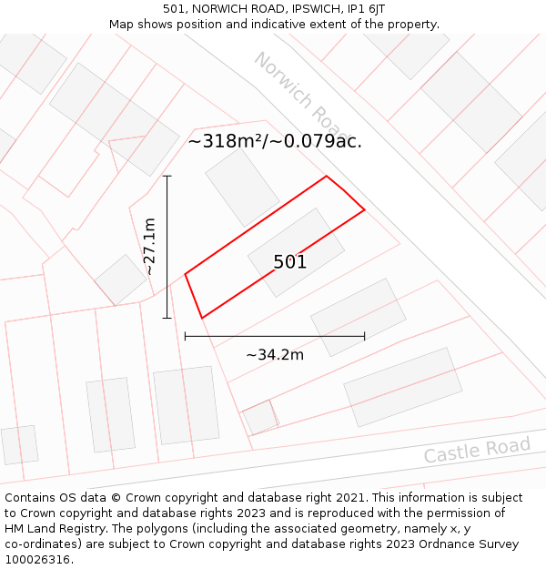 501, NORWICH ROAD, IPSWICH, IP1 6JT: Plot and title map