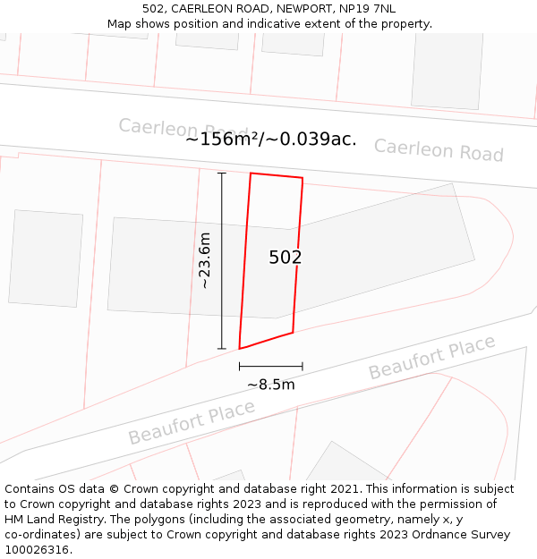 502, CAERLEON ROAD, NEWPORT, NP19 7NL: Plot and title map