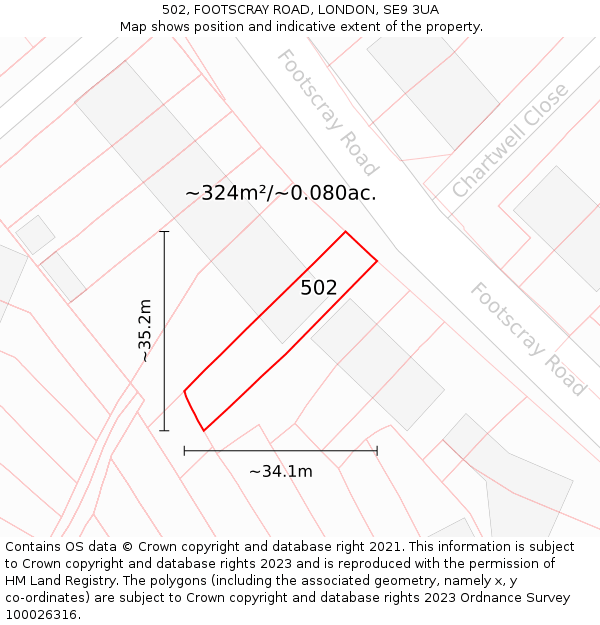 502, FOOTSCRAY ROAD, LONDON, SE9 3UA: Plot and title map