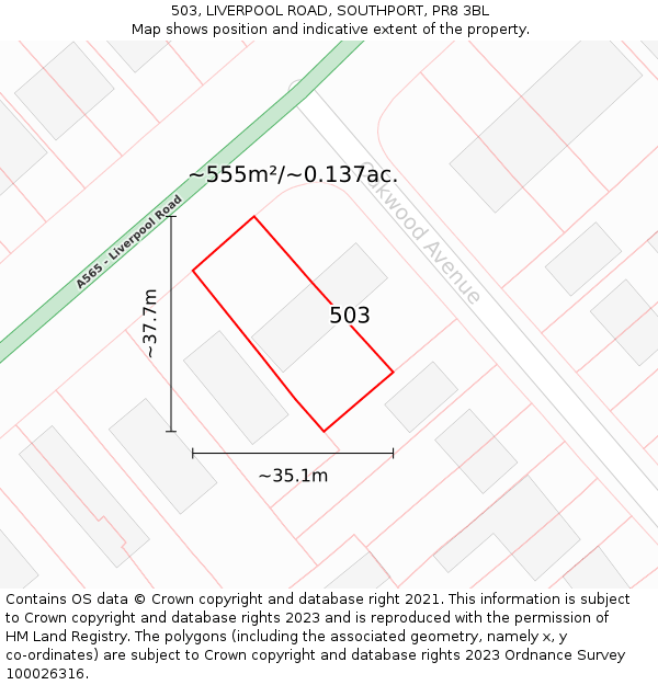 503, LIVERPOOL ROAD, SOUTHPORT, PR8 3BL: Plot and title map