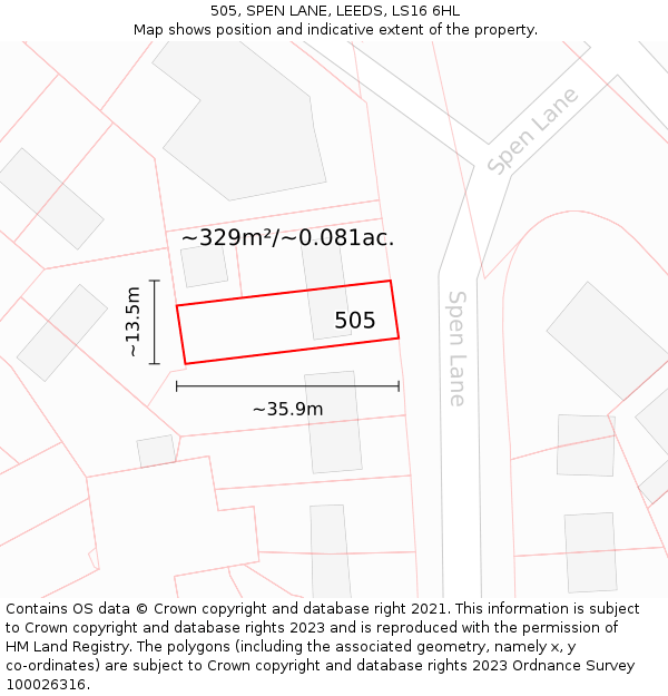 505, SPEN LANE, LEEDS, LS16 6HL: Plot and title map