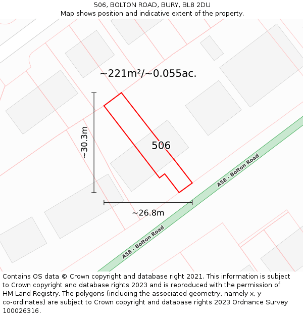 506, BOLTON ROAD, BURY, BL8 2DU: Plot and title map