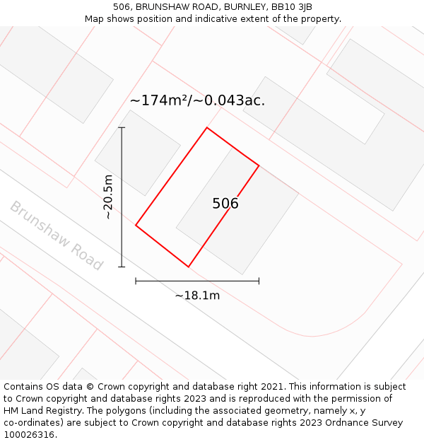 506, BRUNSHAW ROAD, BURNLEY, BB10 3JB: Plot and title map