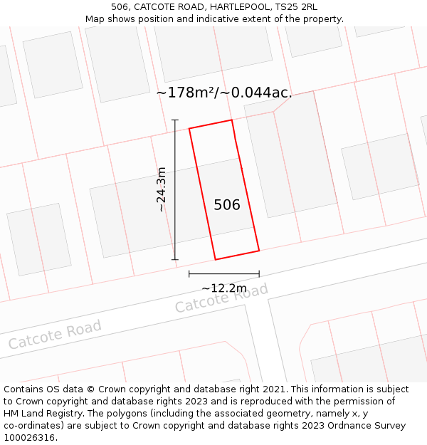 506, CATCOTE ROAD, HARTLEPOOL, TS25 2RL: Plot and title map