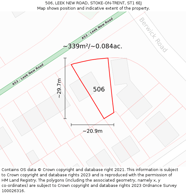 506, LEEK NEW ROAD, STOKE-ON-TRENT, ST1 6EJ: Plot and title map