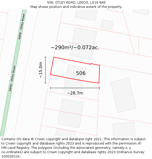 506, OTLEY ROAD, LEEDS, LS16 8AE: Plot and title map