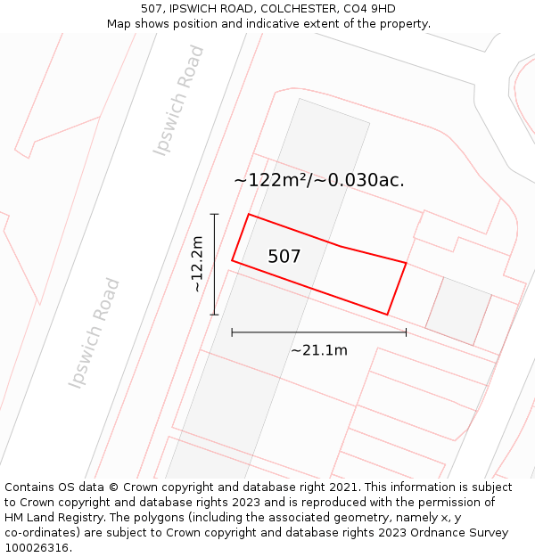 507, IPSWICH ROAD, COLCHESTER, CO4 9HD: Plot and title map