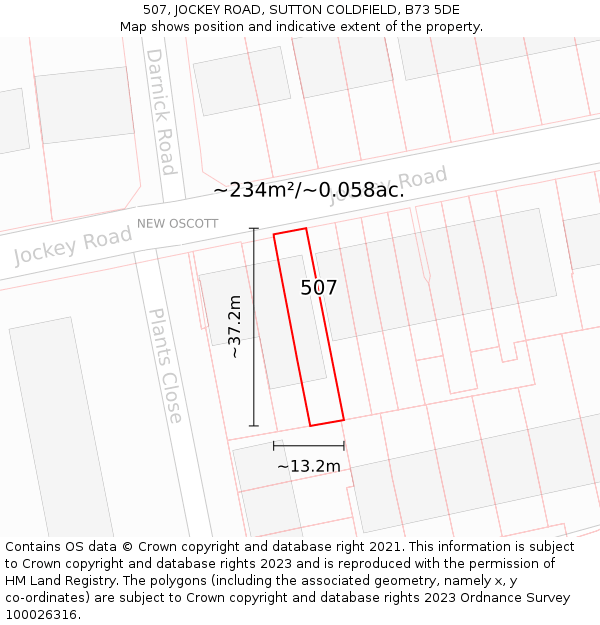 507, JOCKEY ROAD, SUTTON COLDFIELD, B73 5DE: Plot and title map