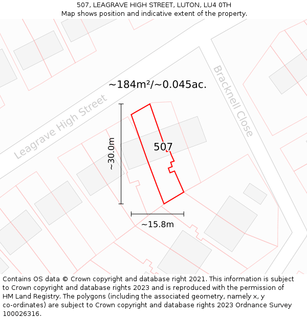 507, LEAGRAVE HIGH STREET, LUTON, LU4 0TH: Plot and title map