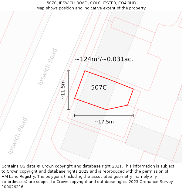 507C, IPSWICH ROAD, COLCHESTER, CO4 9HD: Plot and title map