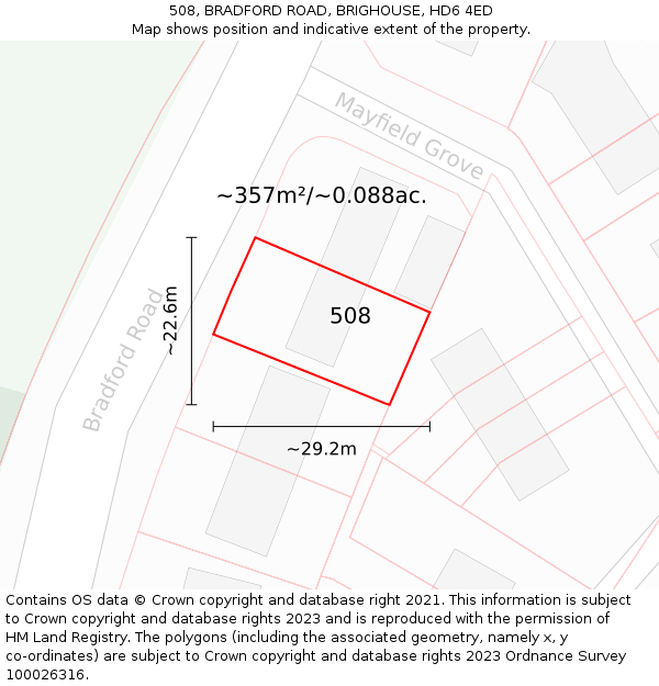 508, BRADFORD ROAD, BRIGHOUSE, HD6 4ED: Plot and title map