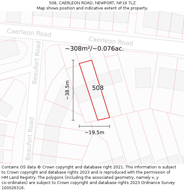 508, CAERLEON ROAD, NEWPORT, NP19 7LZ: Plot and title map