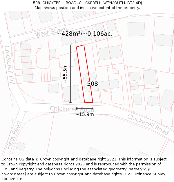 508, CHICKERELL ROAD, CHICKERELL, WEYMOUTH, DT3 4DJ: Plot and title map