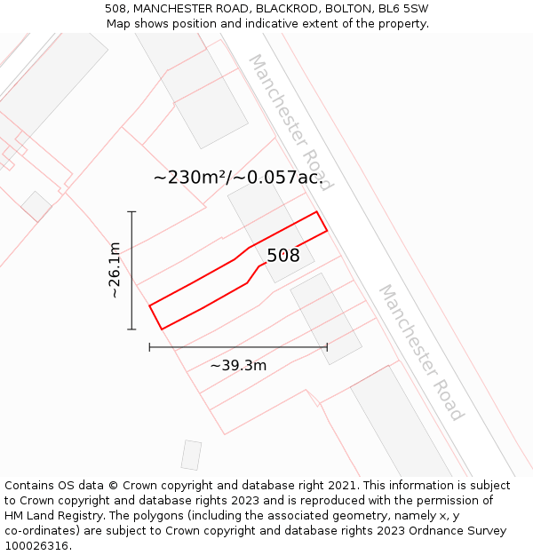 508, MANCHESTER ROAD, BLACKROD, BOLTON, BL6 5SW: Plot and title map