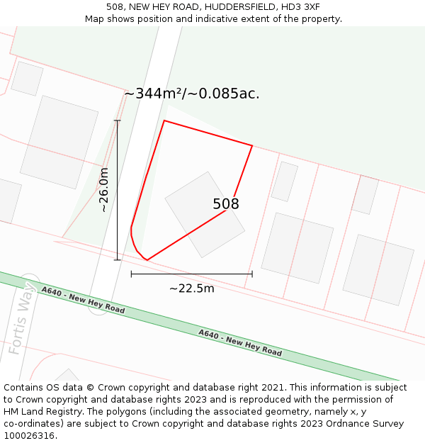 508, NEW HEY ROAD, HUDDERSFIELD, HD3 3XF: Plot and title map