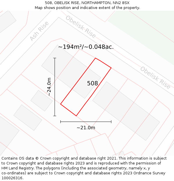 508, OBELISK RISE, NORTHAMPTON, NN2 8SX: Plot and title map