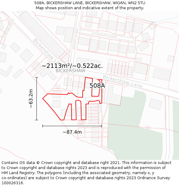 508A, BICKERSHAW LANE, BICKERSHAW, WIGAN, WN2 5TU: Plot and title map