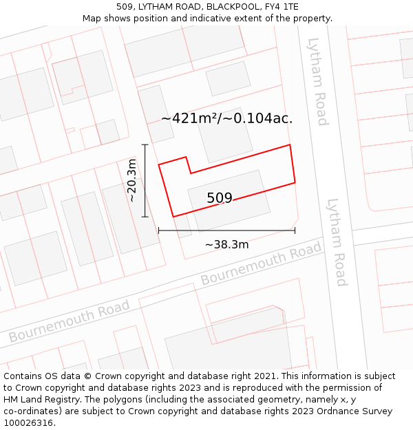 509, LYTHAM ROAD, BLACKPOOL, FY4 1TE: Plot and title map