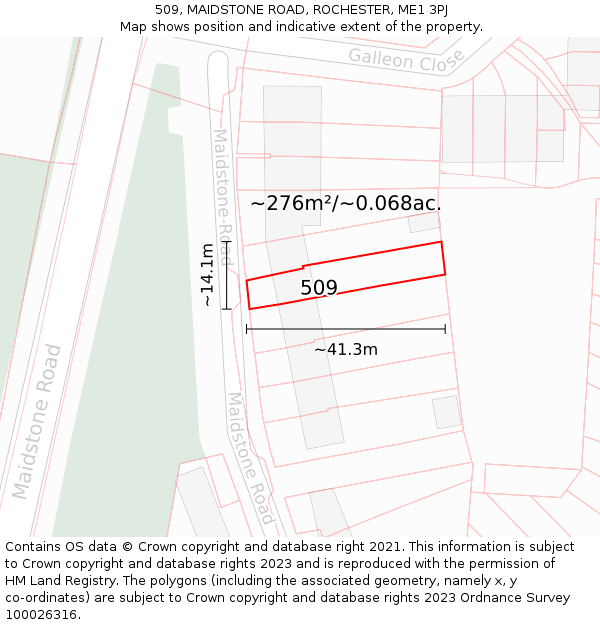 509, MAIDSTONE ROAD, ROCHESTER, ME1 3PJ: Plot and title map