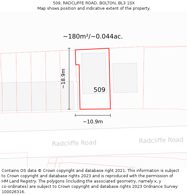 509, RADCLIFFE ROAD, BOLTON, BL3 1SX: Plot and title map