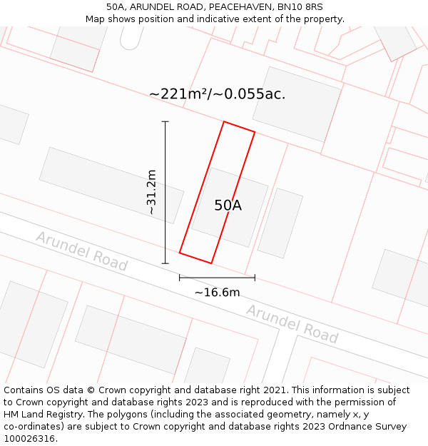 50A, ARUNDEL ROAD, PEACEHAVEN, BN10 8RS: Plot and title map