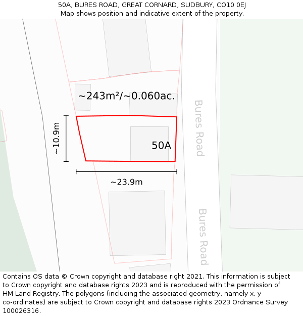 50A, BURES ROAD, GREAT CORNARD, SUDBURY, CO10 0EJ: Plot and title map