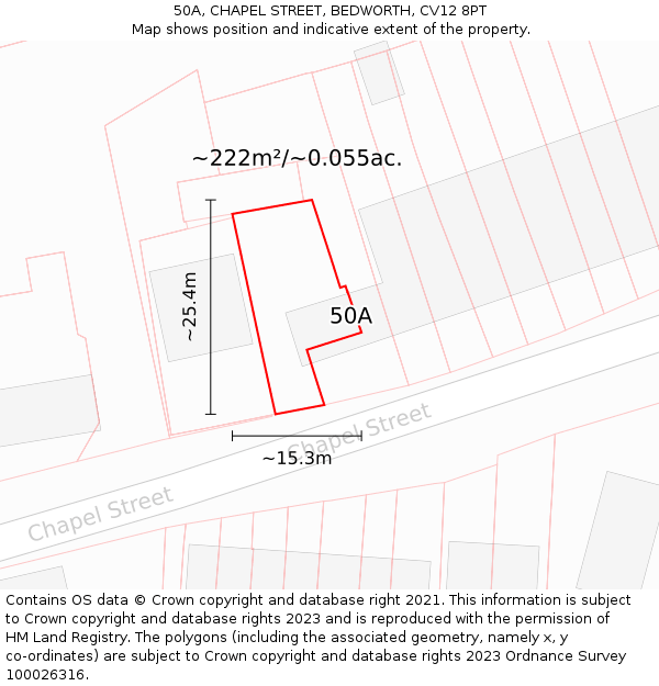 50A, CHAPEL STREET, BEDWORTH, CV12 8PT: Plot and title map