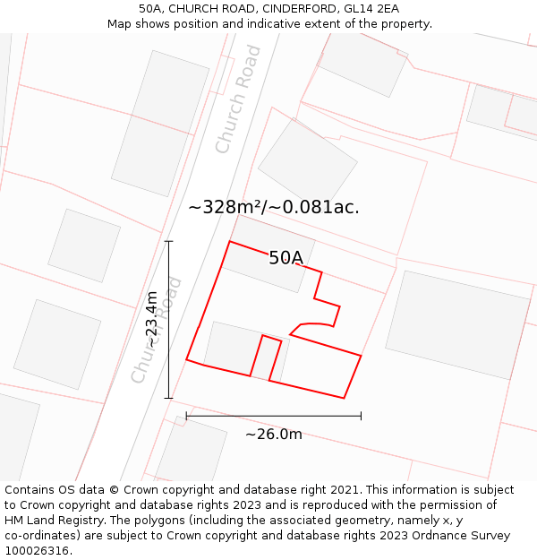 50A, CHURCH ROAD, CINDERFORD, GL14 2EA: Plot and title map