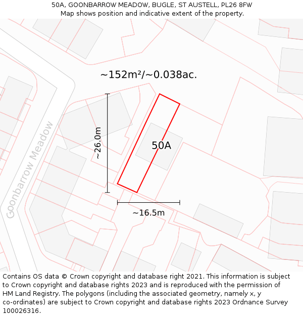 50A, GOONBARROW MEADOW, BUGLE, ST AUSTELL, PL26 8FW: Plot and title map