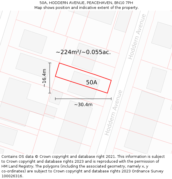 50A, HODDERN AVENUE, PEACEHAVEN, BN10 7PH: Plot and title map