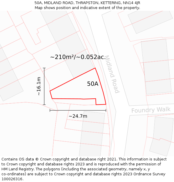 50A, MIDLAND ROAD, THRAPSTON, KETTERING, NN14 4JR: Plot and title map